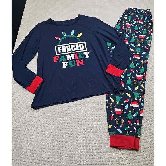 Christmas Pajamas Womens Large Forced Family Fun 2 Piece Set - Picture 1 of 10